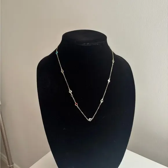 Gold Multi-Color Heart Station Necklace - Women Jewelry - Picture 2 of 5